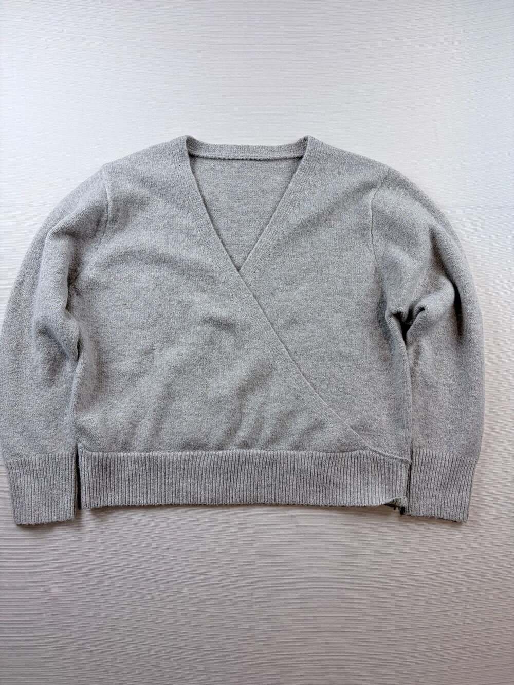 Gray Wrap V-Neck Sweater